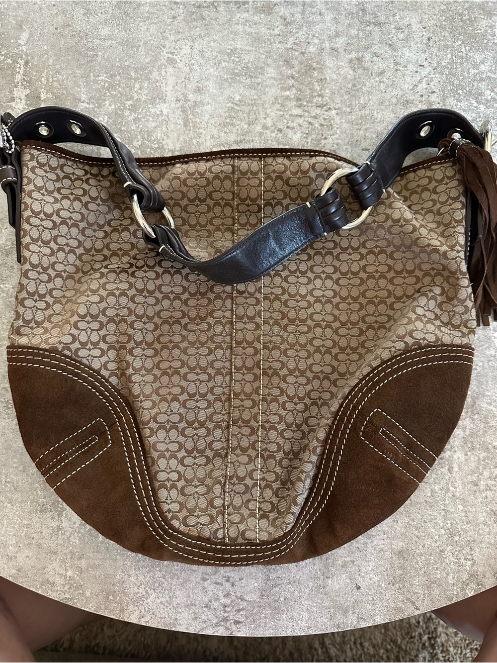 Coach Tan and Dark Brown Signature Canvas Hobo